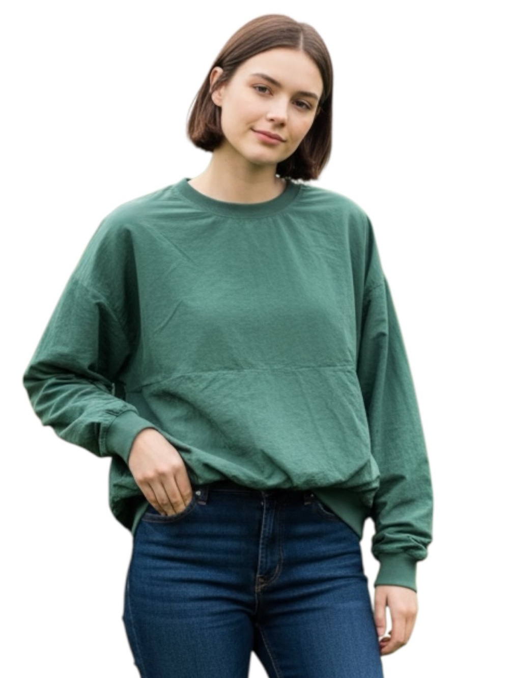 NWT Easel Crewneck Long Sleeve Top - Back Zipper - Elastic  Blouson Waist - M